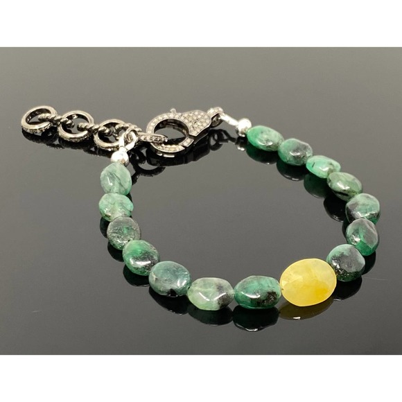 Pave Diamond Natural Emerald and Yellow Sapphire Adjustable Bracelet - Picture 6 of 10